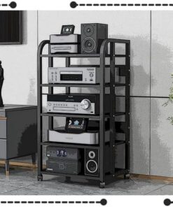 Meuble de Rangement pour Composants multimédia AV d'angle Mobile, Meuble Tour Audio pour Bureau/Salon/Jeux