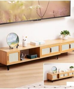 Meuble TV Extensible, Armoire de Rangement télescopique, Centre de Divertissement Moderne avec tiroirs pour Salon, Chambre à Coucher (Couleur Bois)