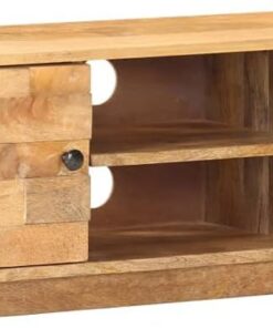 ZXLIHS Meuble TV en Bois de manguier Massif, Deux Portes Deux éères, Meuble TV, unité de Rangement multimédia, pour Salon, Finition Naturelle, 116x30x35 cm