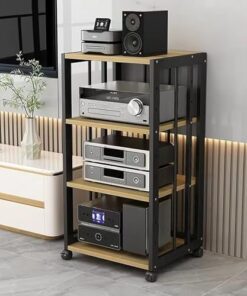 Support multimédia audio-vidéo avec étagères réglables, armoire multimédia audio mobile en métal à 3/4/5 niveaux, supports stéréo avec roulettes, étagère multimédia AV debout pour bureau, ma