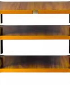 Support audio à 3 niveaux en bois massif avec étagères de rangement pour haut-parleur, amplificateur, armoire couleur bois (60 x 70 x 48 cm)