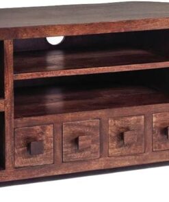 ZXLIHS Dakota – Meuble TV d'angle en Bois de manguier Massif, Centre de Divertissement multimédia pour Salon, Chambre à Coucher, Bureau