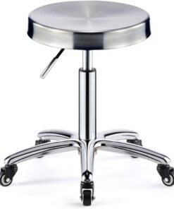 Bar Chair Tabouret d'atelier Robuste à Hauteur réglable en Acier Inoxydable, Coussin Rond, Tabouret Roulant de Salon, Chaise pivotante sur 5 Roues, Porteur 330 Ibs Shop Bar Stool