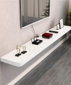 Meuble TV flottant en bois massif, meuble TV mural, bureau/table d'appoint, étagères flottantes, repose-poignets pour clavier, TV sous planche en bois, étagère de rangement murale pour la ma