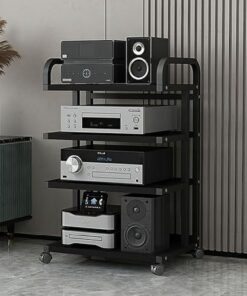 Support multimédia AV, support audio mobile, armoire de rangement multimédia à 3/4/5 niveaux, étagère de centre de divertissement, armoire stéréo moderne, armoire audio tour pour stéréo de d