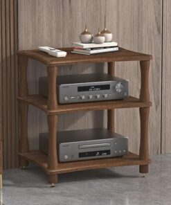 Meuble stéréo pour la Maison, Le Bureau, Le Support HiFi pour Tourne-Disque, étagère d'angle pour la Maison, Le Bureau, Le cinéma, Les Jeux vidéo, Les DVD (Couleur Noyer Noir, 3 Niveaux)
