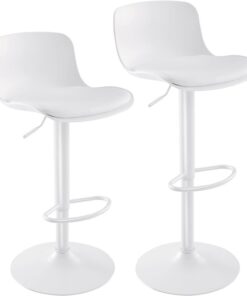 YOUNIKE Tabouret Bar Chaises Haute de Bar Assise Tabouret d'îlot Central Cuisine Siege Bar Lot de 2 Industriel Moderne Reglable Rotation Metal Pivotante Blanc