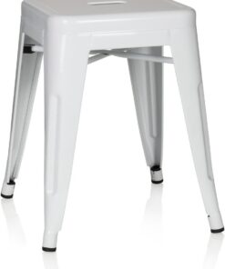 hjh OFFICE 645002 Tabouret bistrot VANTAGGIO Métal Blanc, Tabouret au Look Industriel et Moderne, empilable | Construction en acier robuste, charge jusqu'à 150 kg, blanc