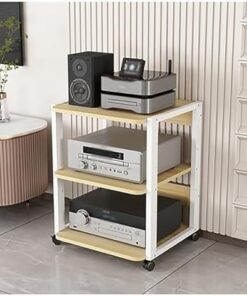 Support multimédia multicouche, étagère HiFi AV, support audio à 3 couches pour le bureau à domicile, support de rangement ouvert pour audio vidéo, armoire AV polyvalente avec roulettes, sup
