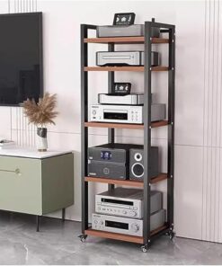 Support multimédia AV à 5/6/7/8 niveaux, support audio TV d'angle mobile et robuste, meuble de console pour tourne-disque avec roulettes, étagère à composants stéréo roulante pour salon/mais