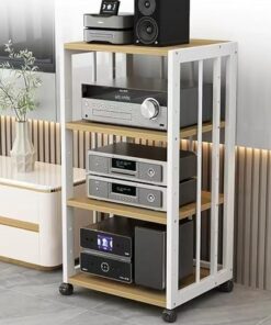 Générique Meuble de Rangement multimédia AV à 3/4/5 Niveaux avec étagères réglables, Support multimédia Audio-vidéo, Supports stéréo avec roulettes, Support TV Polyvalent, Support Audio, A, 4 Niveaux