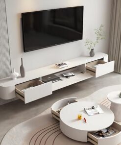 Meuble de Rangement Mural Moderne pour téléviseur, Meuble de Rangement Multifonctionnel, Console multimédia en Bois Massif pour Salon et Bureau à Domicile (Blanc, 140 cm)