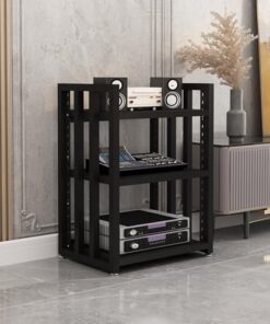 Tour Audio à 4 Niveaux, Meuble stéréo, Meuble HiFi, Meuble de Rangement AV, Meuble TV en Bois pour la Maison, Le Bureau, Le cinéma, Les Jeux, Les réunions (Noir)