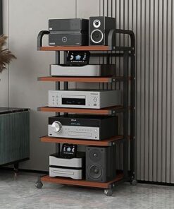 Support stéréo moderne avec roulettes, support multimédia audio-vidéo, support multimédia AV, tour de support audio pour tourne-disque, armoire stéréo, tour de support audio pour salle d'enr