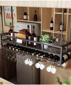 Étagère à vin Suspendue, étagère de Bar Flottante, étagère Murale pour Bouteilles d'alcool avec Support pour Verres à vin, Support de Bar Flottant, Armoire à Liqueur, Bar pour la Maison, Le