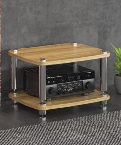 Meuble Audio HiFi 1/2/3/4 Niveaux, Support stéréo, étagère pour Composants Audio/vidéo avec Pieds amortisseurs (Noyer Clair, 2 Niveaux)