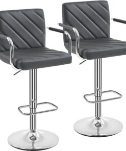 Yaheetech Lot de 2 Tabourets de Bar avec Accoudoirs Réglables en Hauteur Siège Rotatif sur 360°, Chaises de Bar en Similicuir Pied en Métal, Tabouret Haut Moderne pour Bar Salle à Manger Gris Foncé