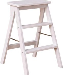 2 escabeau en Bois Massif échelle Pliante Portable ménage Cuisine Table de Coupe Tabouret Chaise Tabouret de Bar (Couleur: Blanc, Taille: 42 * 48 * 64cm)
