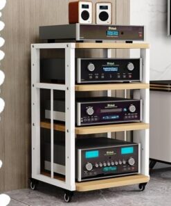 Support HiFi AV avec roulettes, Meuble Audio pour amplificateur 3/4/5 Niveaux, Meuble stéréo en Bois, étagères réglables, Support pour Lecteur CD, pour Home cinéma/Bureau