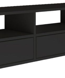 Selsey Meuble TV Suspendu 150 cm Noir 3 Abattants & Niches Ouvertes Design Moderne & Fonctionnel pour Intérieur Contemporain