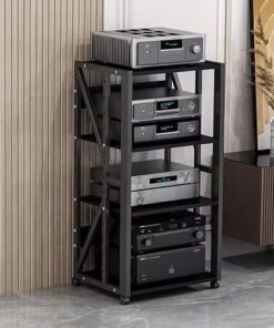 Support de divertissement mobile pour maison, système stéréo, support multimédia audio-vidéo avec étagère et roulettes réglables en hauteur, support audio 3/4/5 couches, tour AV (noir, 4 niv