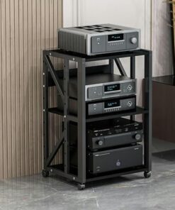 Support Audio à 3/4/5 Niveaux, étagère d'angle en Bois, Support de Lecteur multimédia Mobile, Armoire de Composants stéréo, Support de Rangement Ouvert Multifonction pour la Maison/Le Bureau