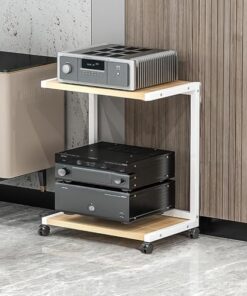 Support multimédia AV à roulettes, étagères de jeu, meuble audio, meuble stéréo, petite console multimédia, support de rangement, tour audio, centre de divertissement d'angle pour tourne-dis