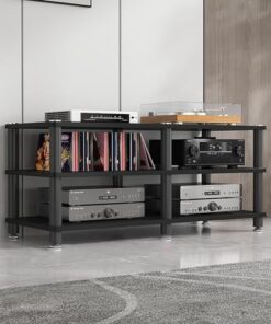 Meuble Tour Audio multimédia, Support pour Console de Jeu, Support Audio sur Pied, présentoir pour Haut-parleurs, Support multimédia Audio-vidéo Moderne, Facile à Assembler pour Salle d'enre