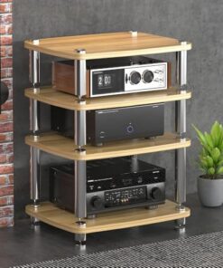 Meuble Audio HiFi 1/2/3/4 Niveaux, Support stéréo, étagère pour Composants Audio/vidéo avec Pieds amortisseurs (Noyer Clair, 4 Niveaux)