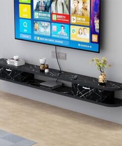 Meuble TV Flottant, Meuble TV Mural, étagères flottantes sous Le téléviseur, Console multimédia de Divertissement Moderne, Grand Banc de Rangement pour téléviseur (Couleur : Noir + Blanc, ta