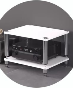 Étagère moderne à 2 niveaux pour tourne-disque et appareils audio, armoire robuste avec pieds absorbant les chocs, idéale pour nizer les composants audio et vidéo Blanc