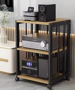Support audio pour lecteur CD, meuble pour composants audio/vidéo pour bureau à domicile, meuble de rangement multimédia à 3/4/5 niveaux avec roulettes, étagères réglables en hauteur, D, 3 n