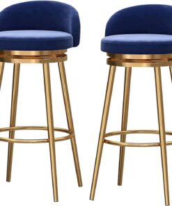 Tabourets de Bar Maison Lot de 2, Rembourrés en Velours Métallique Chaise Haute Bar Chaise de Comptoir pour Chambre Cafétéria Bistro, Multifonctionnel, Montage Facile