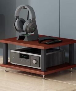 Meuble Hi Fi Ouvert, Meuble Rack Audio avec Clous Amortisseurs, Meuble Stéréo avec Cadre en Acier, Meuble de Rangement Vidéo, pour Composants Stéréo de Divertissement(Brown,2 tier 40x35x22C