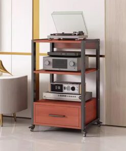 Meuble HiFi 2/3/4/5 Niveaux, Meuble Rack Audio multimédia Mobile, Support Audio, Meuble stéréo, Meuble TV d'angle, Meuble de Rangement Audio for Salon, Salle de Jeux et d'enregistrement(Teak,2