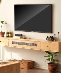 Meuble TV Mural pour Téléviseurs de 42 a 70", Présentoir Flottant avec 3 Tiroirs, Meuble de Rangement pour Équipement de Divertissement Audio pour Le Salon (Color : Natural, Size : 140cm/55