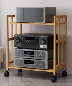 Composants Stéréo, Support For Lecteur CD, Meuble Audio HiFi, Étagère De Rangement Ouverte Sur Pied Avec Étagères En Bois Réglables En Hauteur Support Multimédia Audio Et Vidéo D'angle For TV(Tea colo