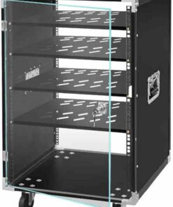 Armoire AV stéréo avec portes en verre, étagères réglables, support audio, idéal pour le salon, les réunions et les espaces d'enregistrement
