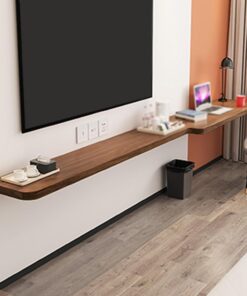 Meuble TV Mural Flottant, Table de Bureau avec étagères latérales, pour la Maison, Le Bureau et l'hôtel, Finition Noyer (180 x 40 cm)