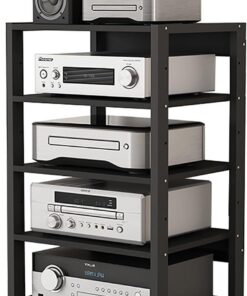 Générique Étagère d'angle Moderne, Tour de Support Audio avec étagères et roulettes réglables, Meuble de Rangement pour Centre de Divertissement à Domicile, Support multimédia pour Console de Jeu TV,