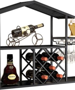 Casier à vin Mural en métal, étagères de Bar Modernes fixées au Mur avec Support en Verre, présentoir en Fer, Support à vin, gobelet Suspendu pour Bouteilles d'alcool, pour Bar à d
