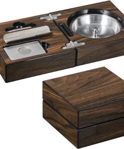 Ensemble de Cendrier à Cigares Pliable avec Coupe-Cigare et Poinçon Porte-Cigare Portable Cendrier Étui de Voyage en Bois Accessoires de Cigares pour Fumeurs