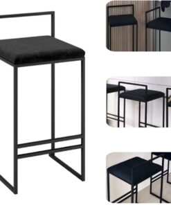 DASHADAO Chaise de 65 cm (26") carrée en Velours avec Base en métal Noir, Tabouret de Bar de Cuisine, Repose-Pieds, comptoir de bistrot, Hauteur de café, Meubles de Salle à Manger - Capacit