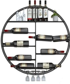 Supports à vin Ronds muraux étagères flottantes pour Bouteilles de vin et Support en Verre Support de Verres à Pied pour gobelet, Cave à vin pour Bar, étagères de Rangement pour Le