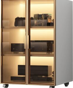 Meuble Hi FI, 2/3 Couches pouvant déplacer Meuble Rack Audio, avec Hauteur d'étagère réglable, Meuble Audio Vidéo avec Porte en Verre, for la Maison/Le Bureau/Le cinéma(Gray,21.2x40.1/54x102cm