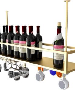 Casier à vin de Plafond, casier à Verres à vin à l'envers en Fer, casier à vin de Bar, Support à Fleurs Suspendu pour Salon, Restaurant, Bar (Couleur : Or, Taille : 60 cm)