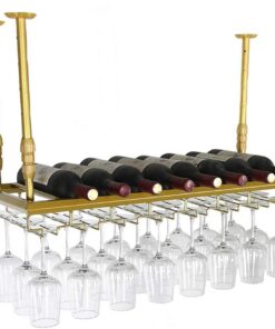 Porte-Bouteilles Home/Bar Retro avec Support pour Verres à Pied | Support Mural pour Bouteille de vin en métal | Étagère à Verres à vin Industrielle Vintage, Hauteur réglable, pour Meuble de