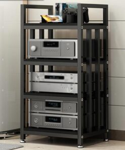 Meuble TV à 4 Niveaux pour Composants AV - Meuble Audio HiFi réglable avec Pieds, Conception sur Pied pour Salon et Studio d'enregistrement (Noir)