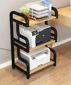 Support Audio de Bureau ou sur Pied, Meuble HiFi, Meuble stéréo de Divertissement, Meuble Rack Audio for Bureau à Domicile, étagère de Rangement Ouverte(Black+Log)