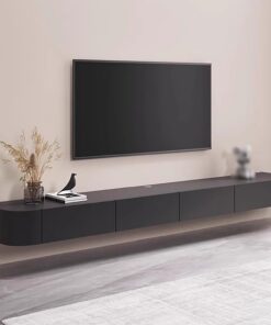 Meuble TV Flottant Avec Tiroirs Meuble TV Mural Centre De Divertissement Moderne Pour Chambre À Coucher Et Salon Support Tv Mural Avec Étagère De Rangement Ouverte Avec Grand Espace Avec Trou(200x24cm